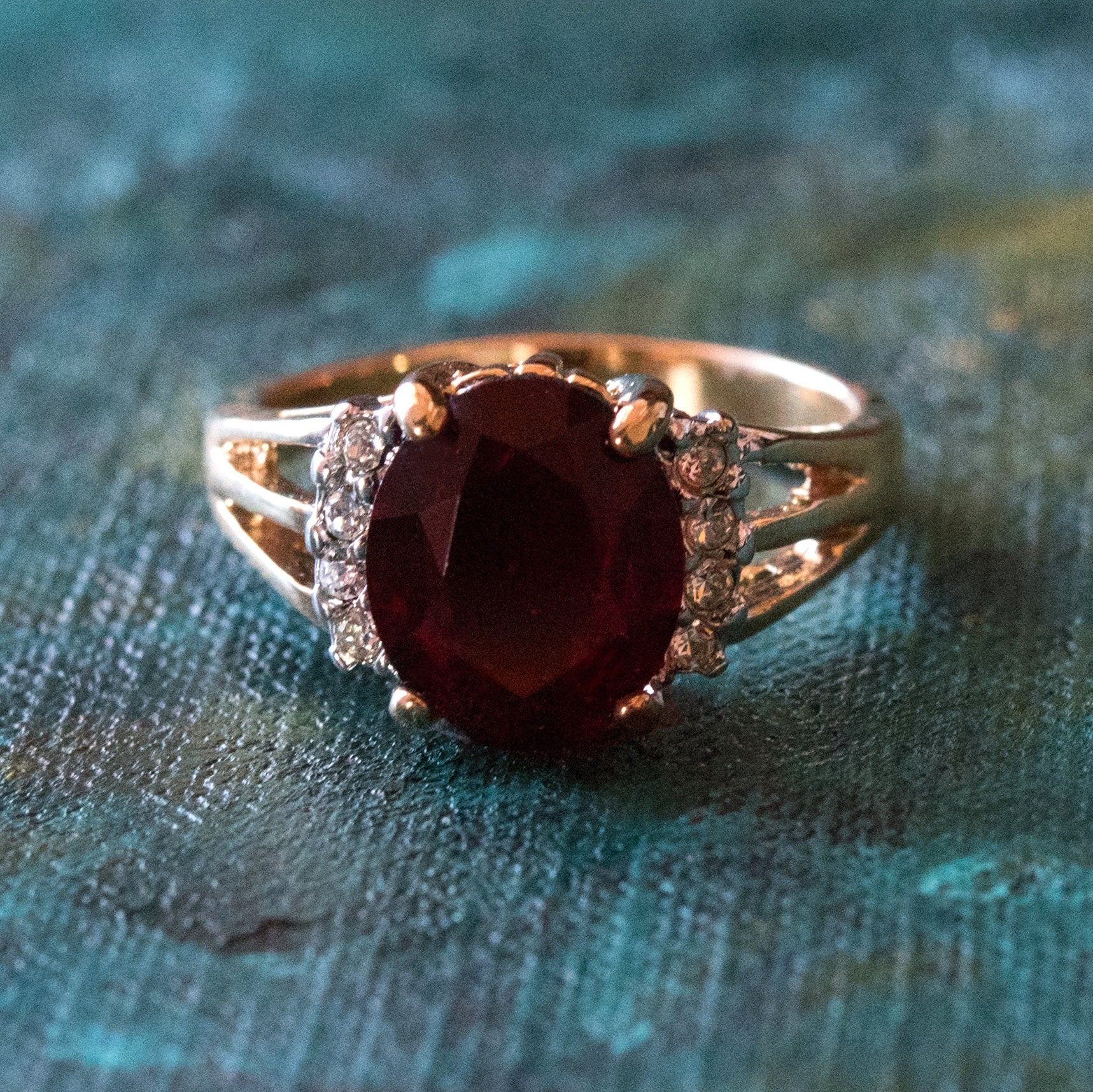 Vintage 1980s Garnet Cubic Zirconia Ring - 18k Yellow Gold Electroplated - Made in USA jewelry image 1