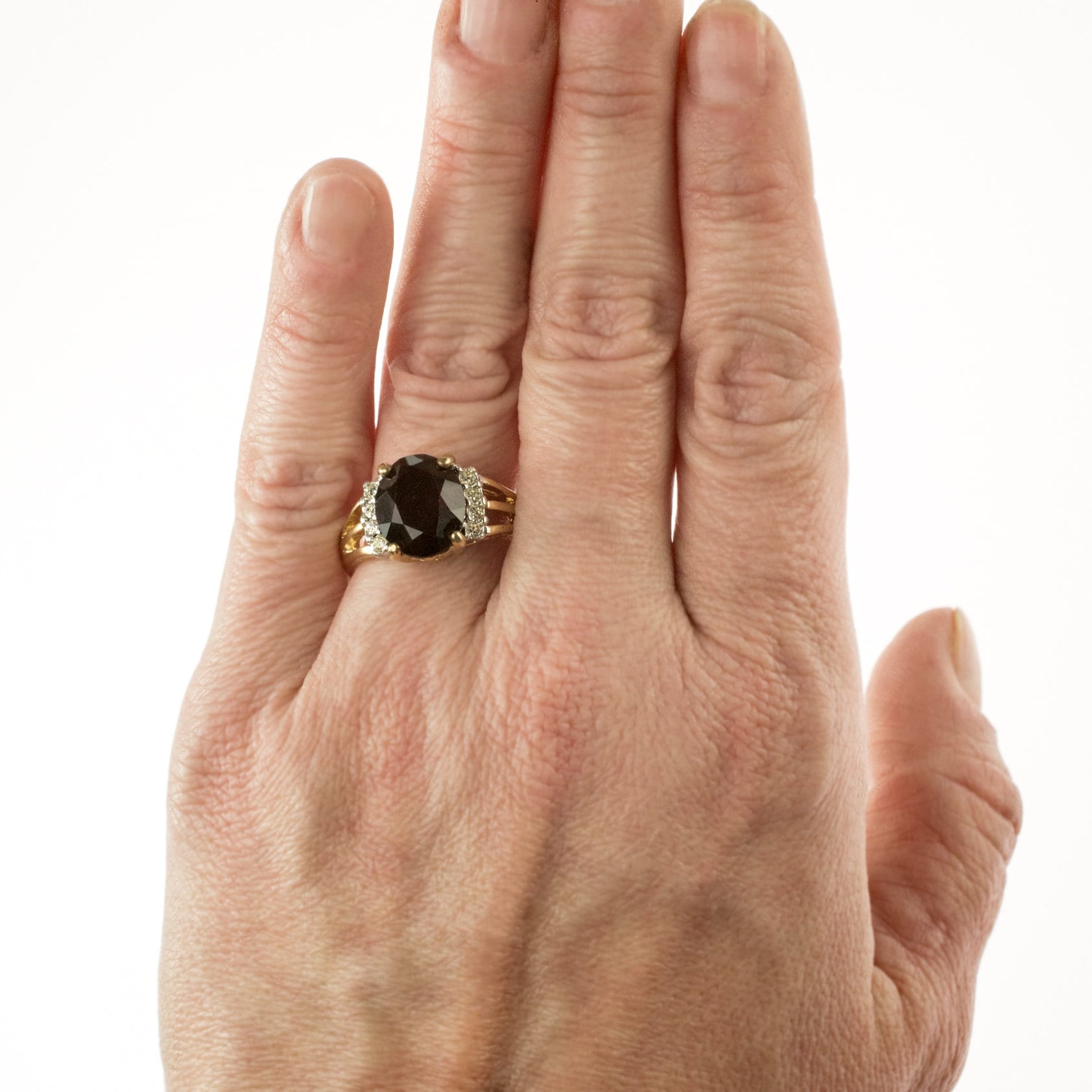 Vintage 1980s Garnet Cubic Zirconia Ring - 18k Yellow Gold Electroplated - Made in USA jewelry image 1