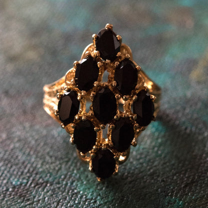 Vintage Garnet Austrian Crystal Cocktail Ring – 18k Yellow Gold Electroplated, Made in USA jewelry image 1
