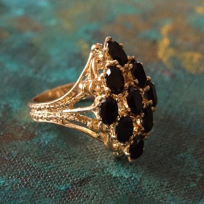 Vintage Garnet Austrian Crystal Cocktail Ring – 18k Yellow Gold Electroplated, Made in USA jewelry image 1