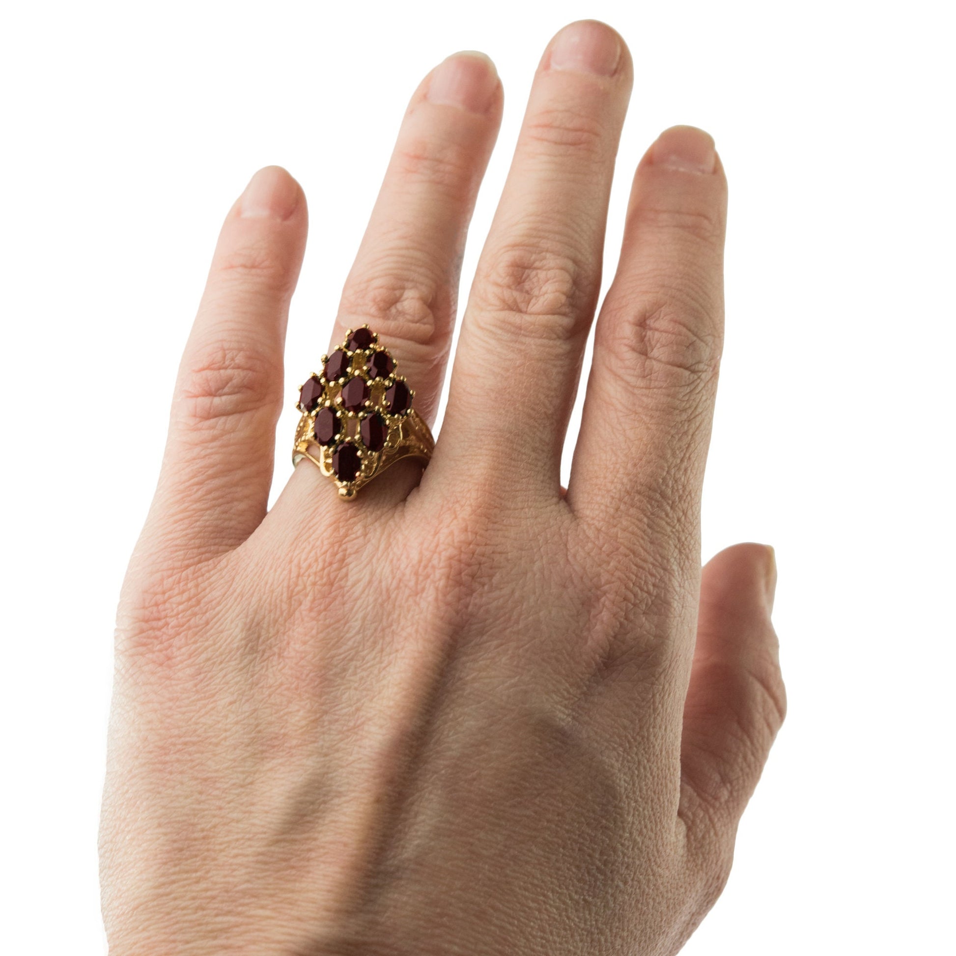Vintage Garnet Austrian Crystal Cocktail Ring – 18k Yellow Gold Electroplated, Made in USA jewelry image 1