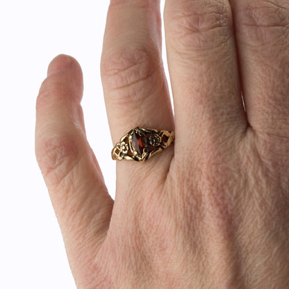 Vintage Cubic Zirconia Marquise Ring - 18k Gold Electroplated Antiqued Floral Design - Made in USA jewelry image 1