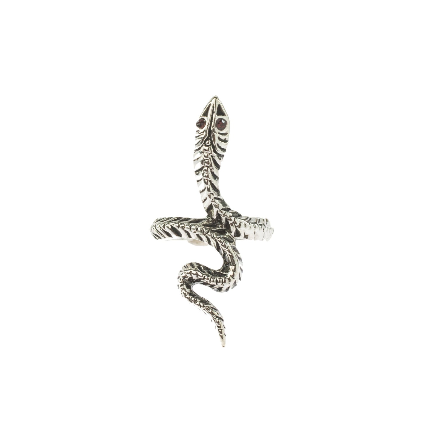 Vintage Snake Ring with Ruby Austrian Crystal Eyes – Antiqued 18k White Gold Electroplated jewelry image 1