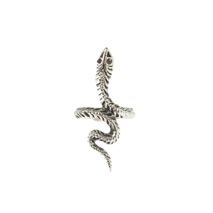 Vintage Snake Ring with Ruby Austrian Crystal Eyes – Antiqued 18k White Gold Electroplated jewelry image 1