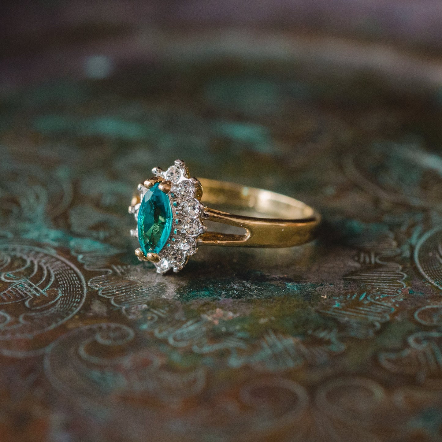 Vintage 1980s Zircon and Clear Austrian Crystal Ring - 18kt Yellow Gold Electroplated - Made in USA jewelry image 1