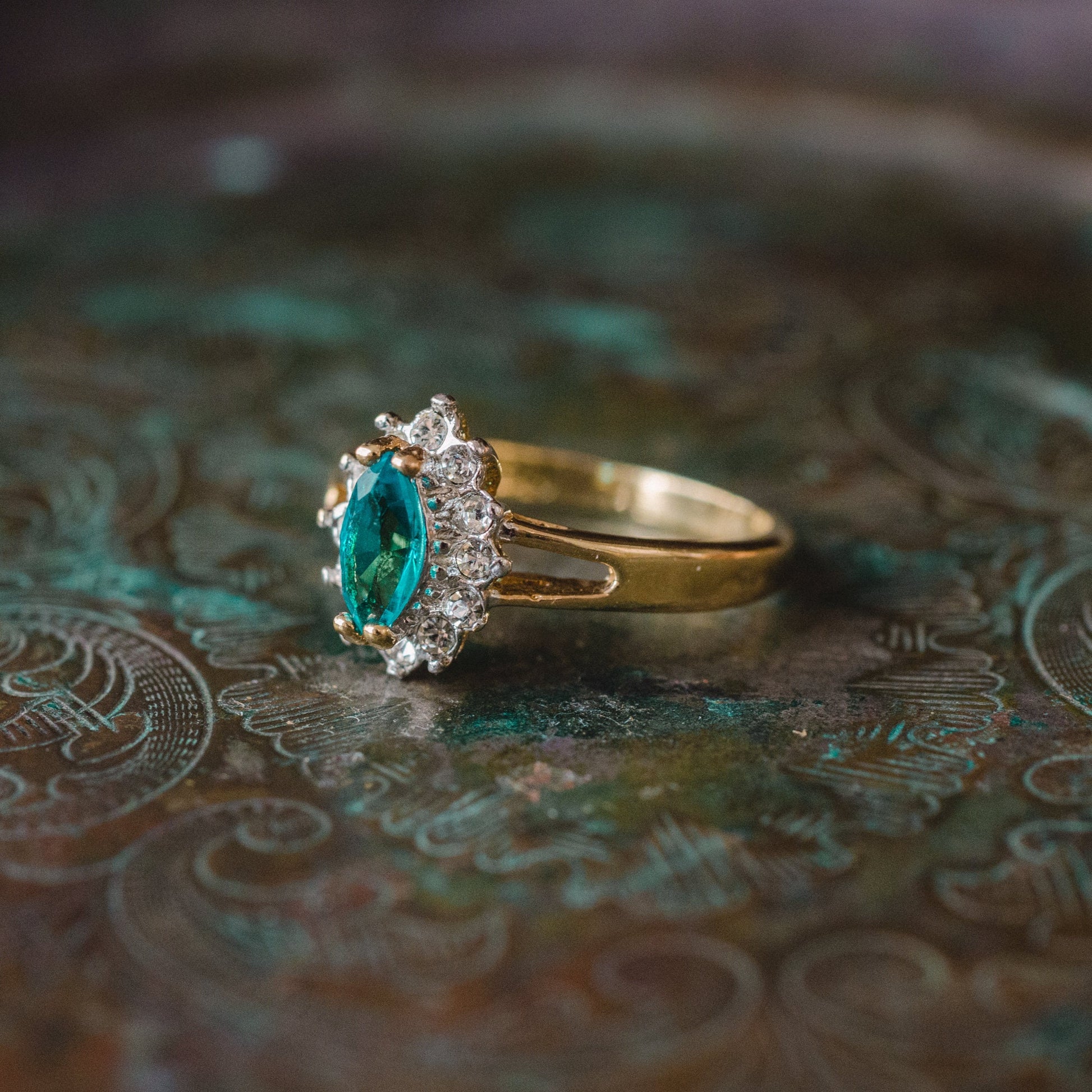Vintage 1980s Zircon and Clear Austrian Crystal Ring - 18kt Yellow Gold Electroplated - Made in USA jewelry image 1