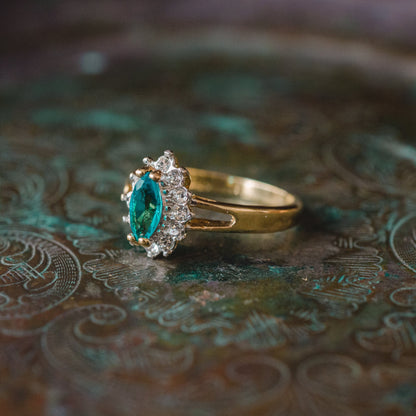 Vintage 1980s Zircon and Clear Austrian Crystal Ring - 18kt Yellow Gold Electroplated - Made in USA jewelry image 1