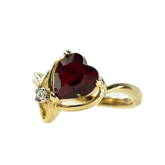 Vintage Ruby Austrian Crystal Heart Ring - 18k Yellow Gold Electroplated - Made in USA jewelry image 1