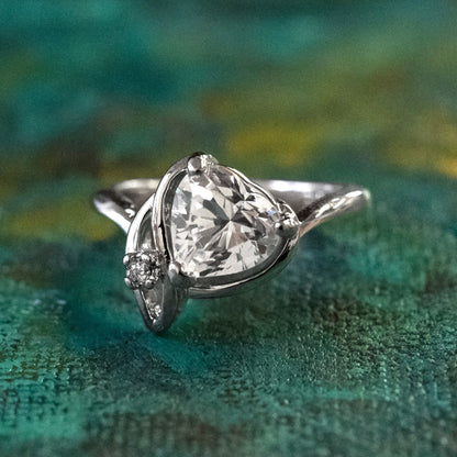 Vintage Heart Shaped Cubic Zirconia Ring - 18k White Gold Electroplated - Made in USA jewelry image 1