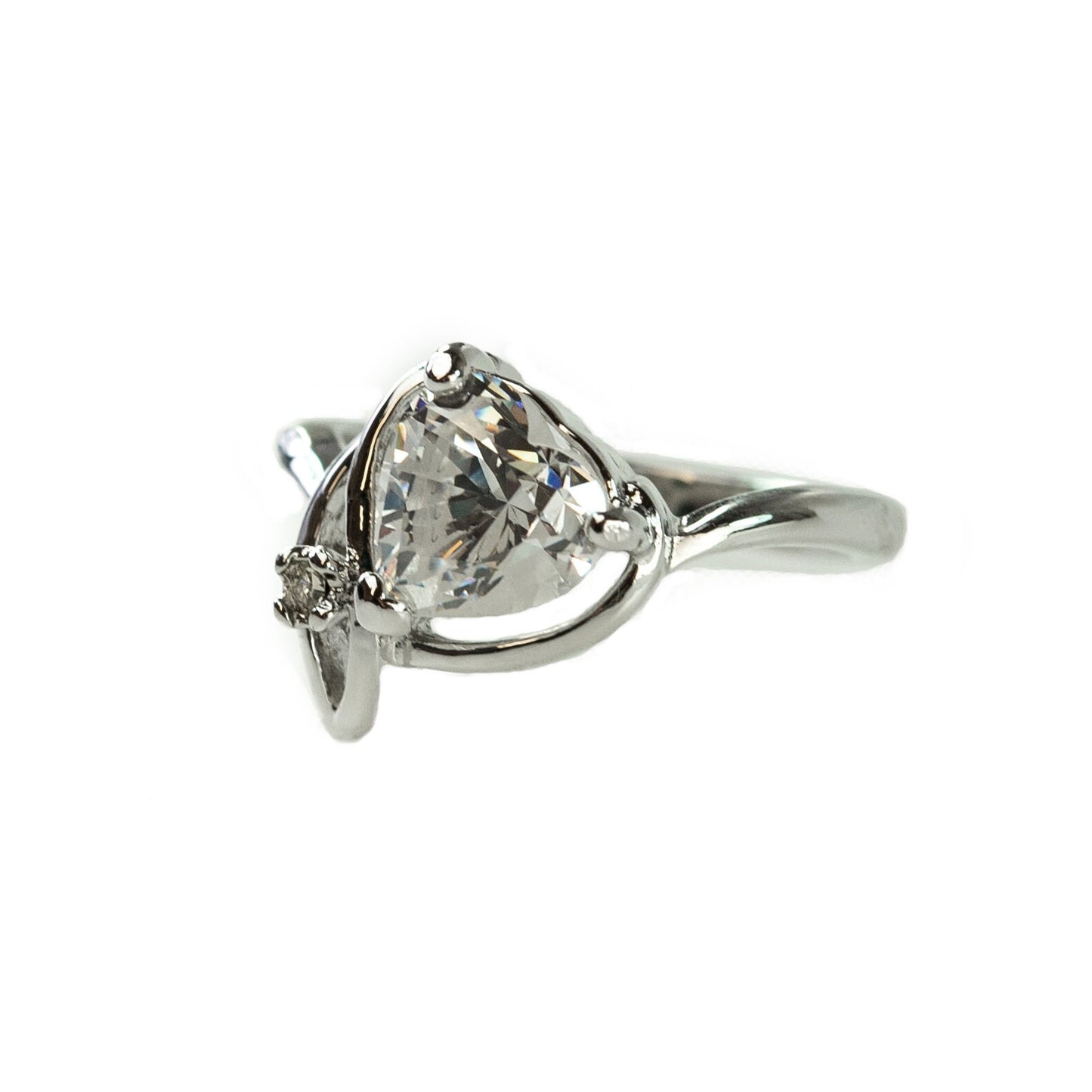 Vintage Heart Shaped Cubic Zirconia Ring - 18k White Gold Electroplated - Made in USA jewelry image 1