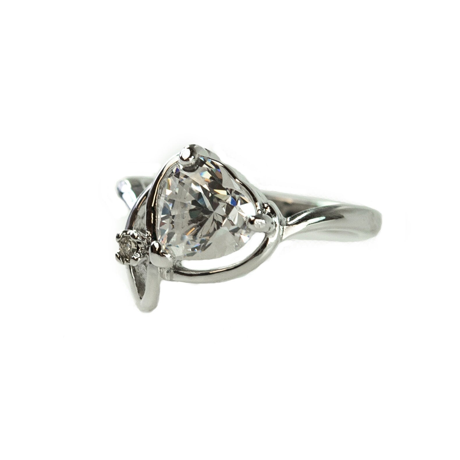 Vintage Heart Shaped Cubic Zirconia Ring - 18k White Gold Electroplated - Made in USA jewelry image 1