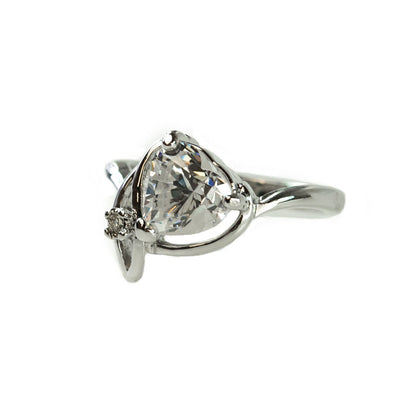 Vintage Heart Shaped Cubic Zirconia Ring - 18k White Gold Electroplated - Made in USA jewelry image 1