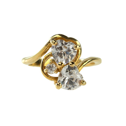 Vintage Cubic Zirconia Double Heart Ring – 18k Yellow Gold Electroplated – Made in USA jewelry image 1