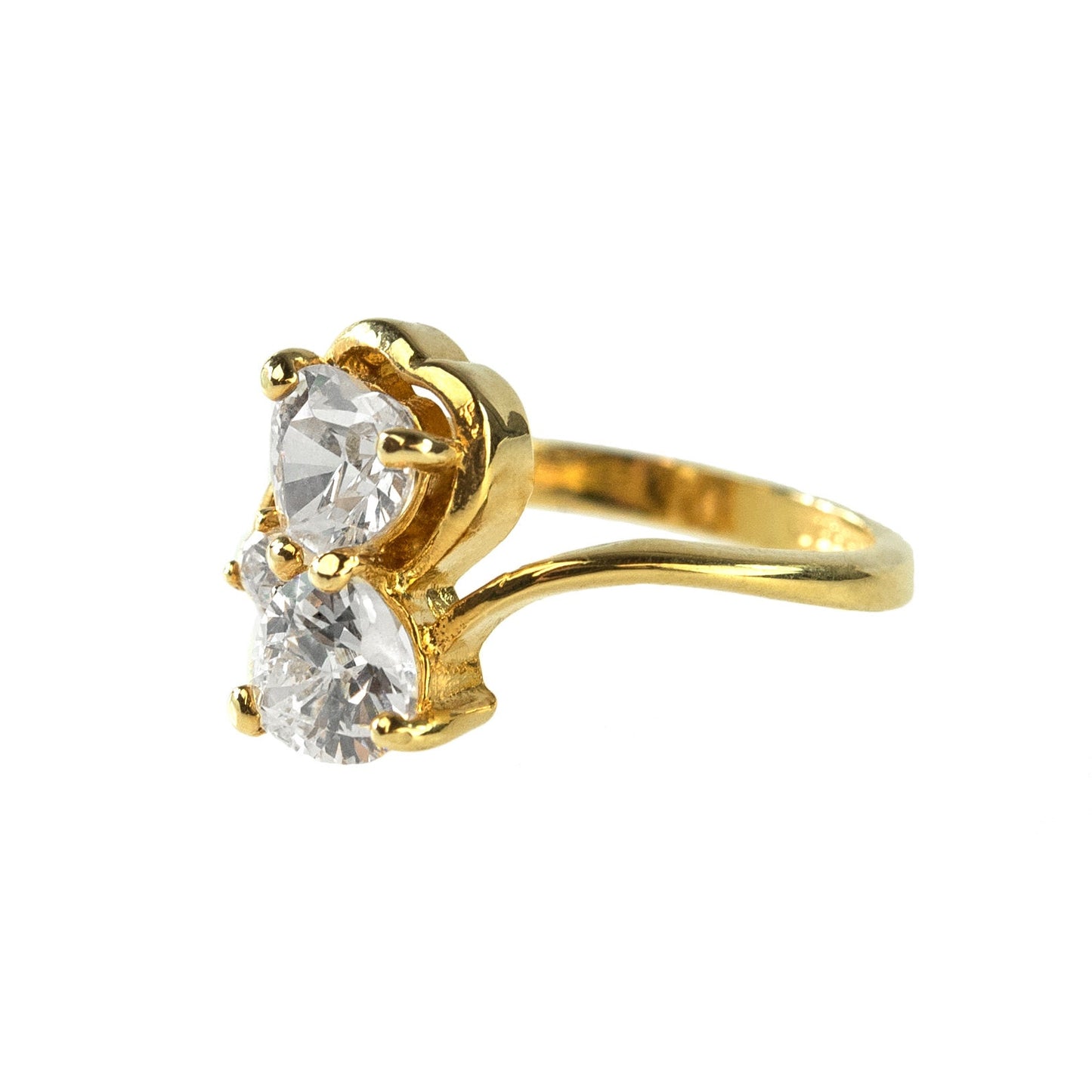 Vintage Cubic Zirconia Double Heart Ring – 18k Yellow Gold Electroplated – Made in USA jewelry image 1
