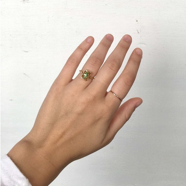 Vintage Marquise Cut Emerald Austrian Crystal Ring - 18k White Gold Electroplated - Made in USA jewelry image 1