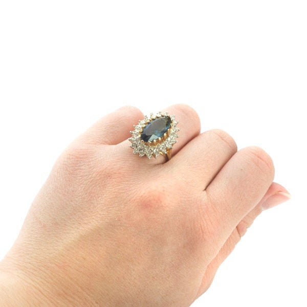 Vintage Sapphire Austrian Crystal Cocktail Ring - 18k Gold Electroplated jewelry image 1