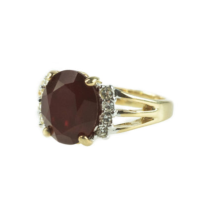 Vintage 1980s Garnet Cubic Zirconia Ring - 18k Yellow Gold Electroplated - Made in USA jewelry image 1