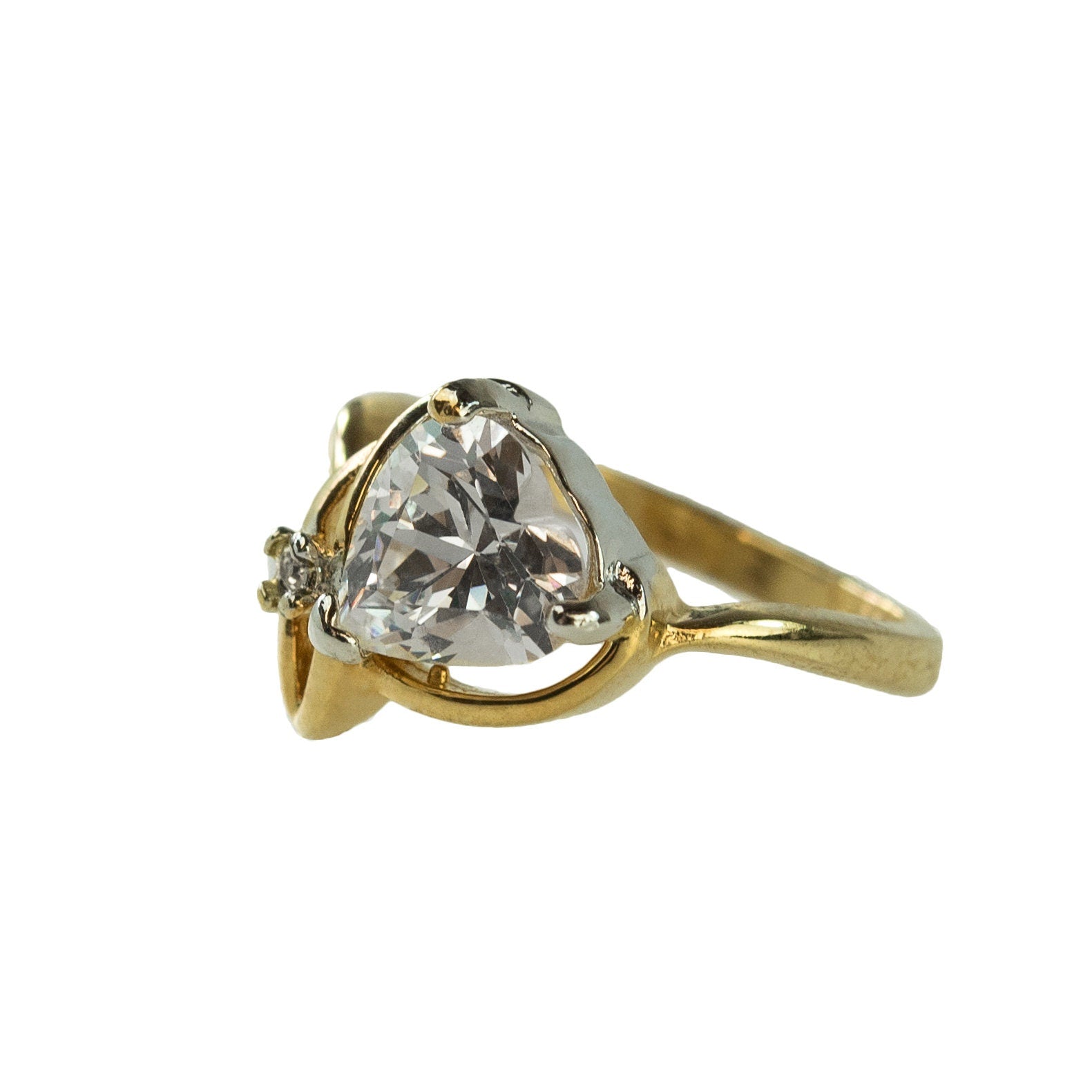 Vintage Heart Shaped Cubic Zirconia Ring 18k Yellow Gold Electroplated Made in USA jewelry image 1