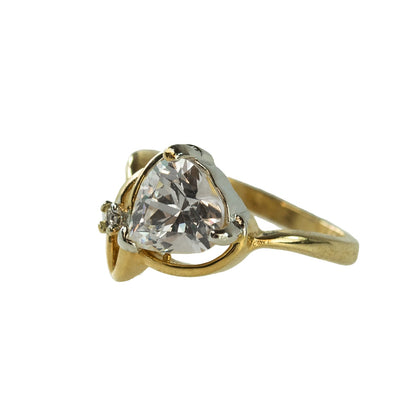 Vintage Heart Shaped Cubic Zirconia Ring 18k Yellow Gold Electroplated Made in USA jewelry image 1
