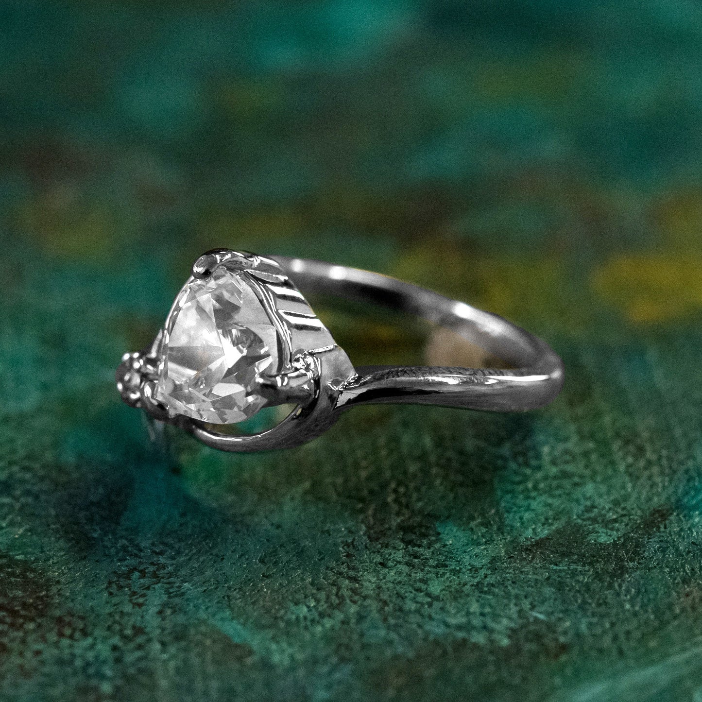 Vintage Heart Shaped Cubic Zirconia Ring - 18k White Gold Electroplated - Made in USA jewelry image 1