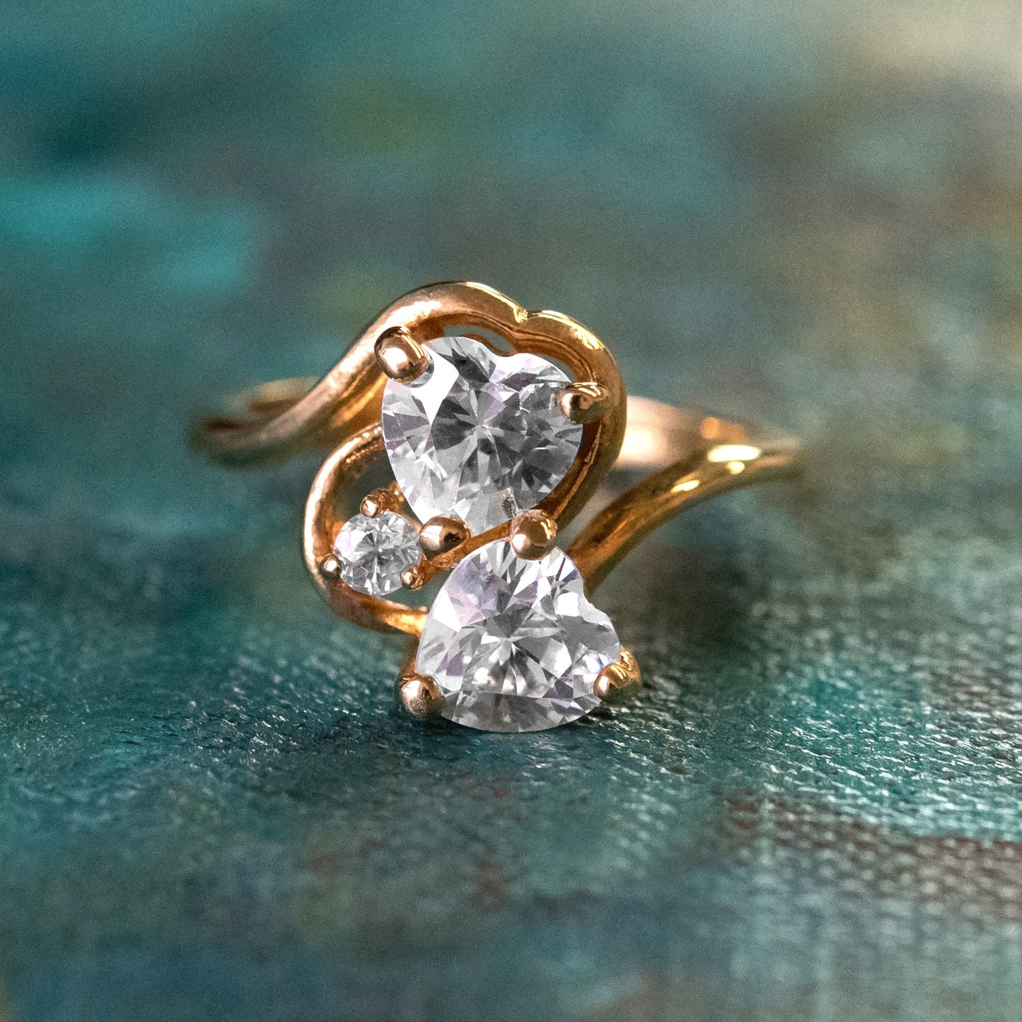 Vintage Cubic Zirconia Double Heart Ring – 18k Yellow Gold Electroplated – Made in USA jewelry image 1