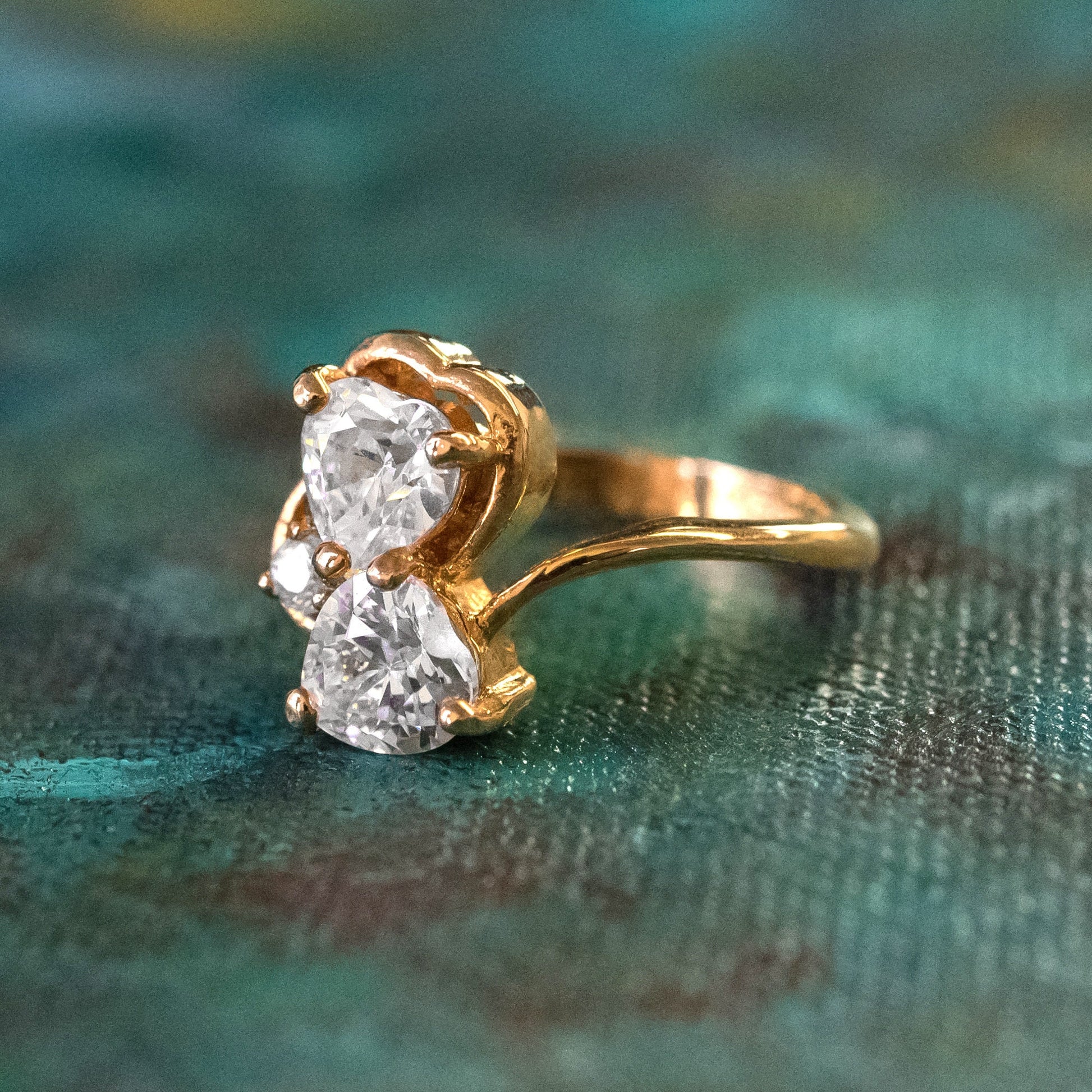 Vintage Cubic Zirconia Double Heart Ring – 18k Yellow Gold Electroplated – Made in USA jewelry image 1