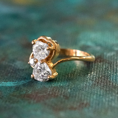 Vintage Cubic Zirconia Double Heart Ring – 18k Yellow Gold Electroplated – Made in USA jewelry image 1