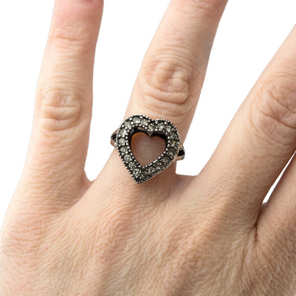 Vintage Clear Austrian Crystal Open Heart Ring - 18kt Yellow Gold Electroplated - Made in USA jewelry image 1