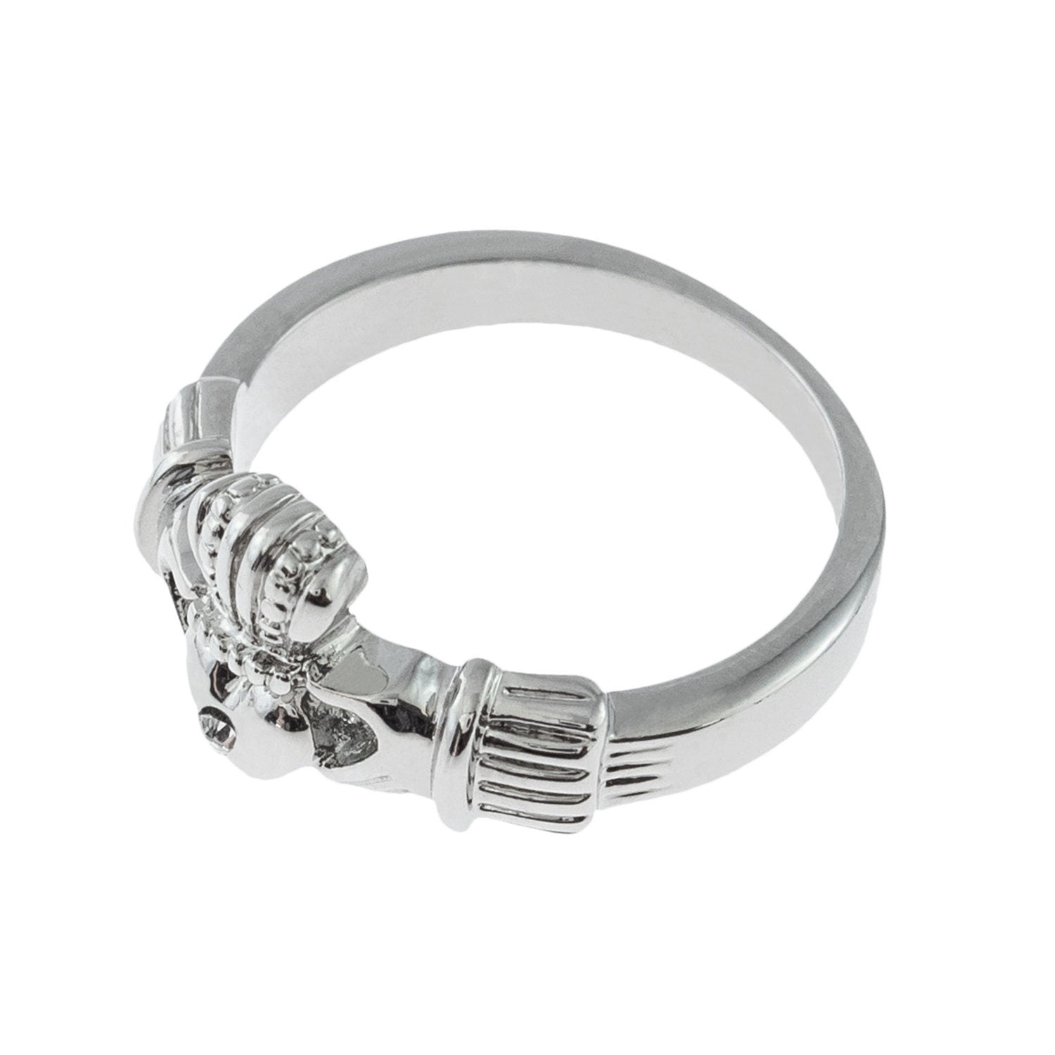 Vintage 1980s Clear Austrian Crystal Claddagh Ring - 18k White Gold Electroplated - Made in USA jewelry image 1