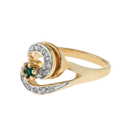 Vintage 18k HGE Two-Tone Ring with Emerald Cubic Zirconia and Clear Austrian Crystals - Made in USA jewelry image 1