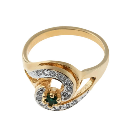 Vintage 18k Gold Plated Emerald Cubic Zirconia S-Shape Ring with Clear Austrian Crystals - Made in USA jewelry image 1