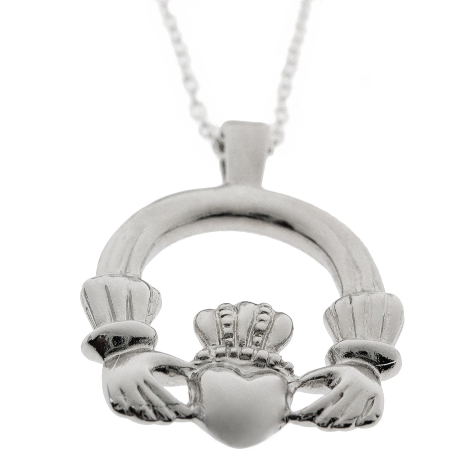 Vintage Claddagh Pendant Necklace - 18k White Gold Electroplated - Made in USA jewelry image 1