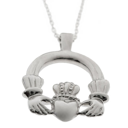 Vintage Claddagh Pendant Necklace - 18k White Gold Electroplated - Made in USA jewelry image 1