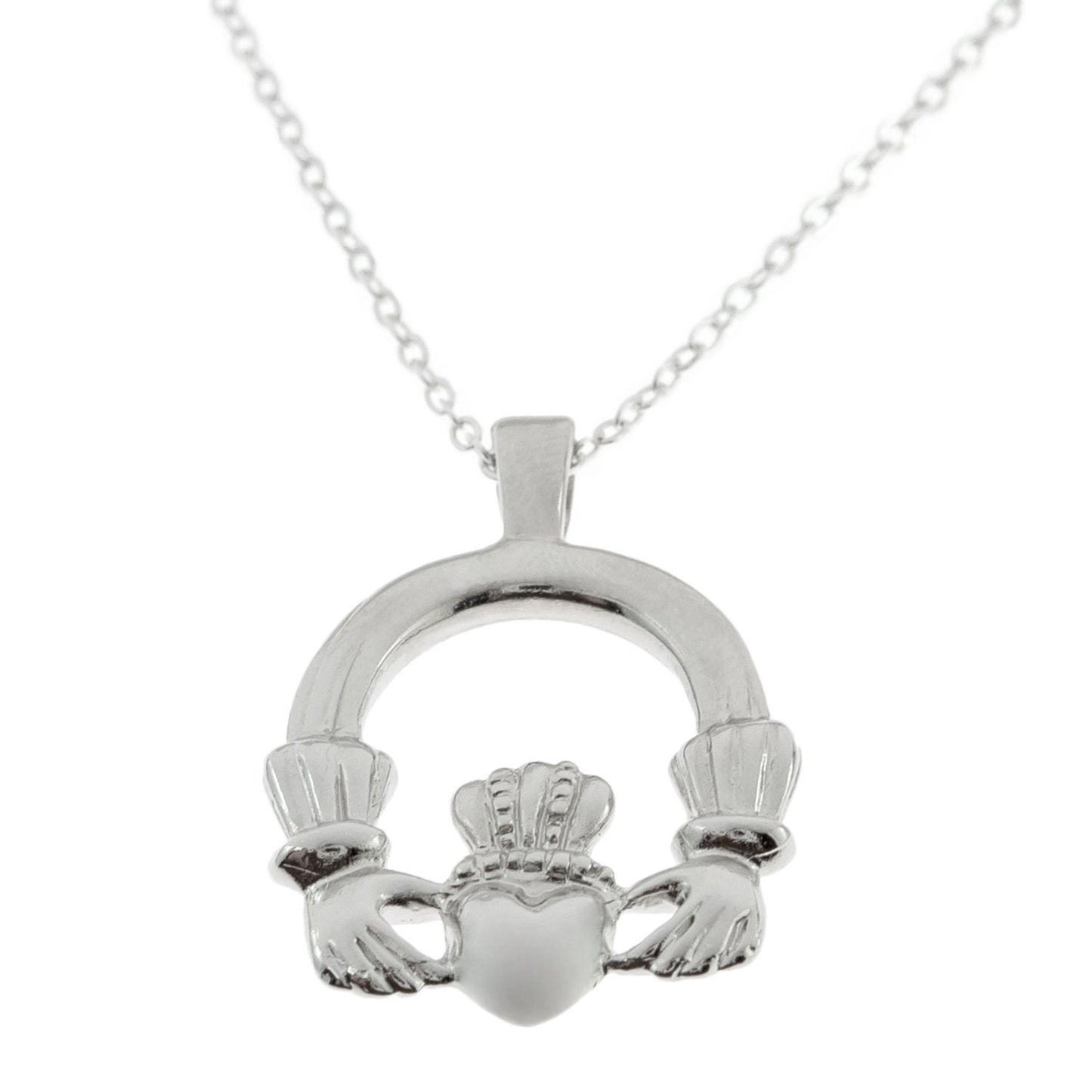 Vintage Claddagh Pendant Necklace - 18k White Gold Electroplated - Made in USA jewelry image 1
