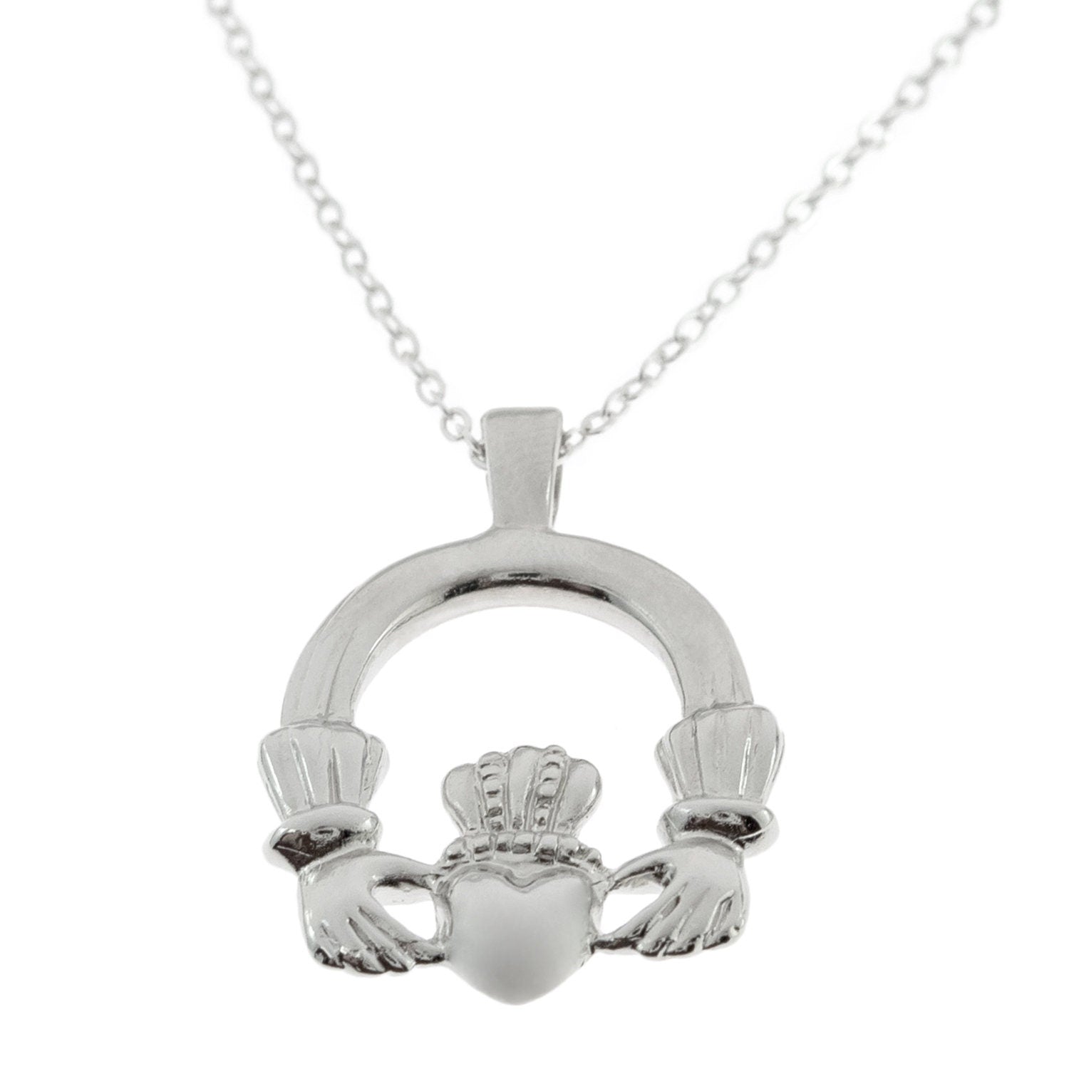 Vintage Claddagh Pendant Necklace - 18k White Gold Electroplated - Made in USA jewelry image 1