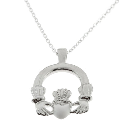 Vintage Claddagh Pendant Necklace - 18k White Gold Electroplated - Made in USA jewelry image 1