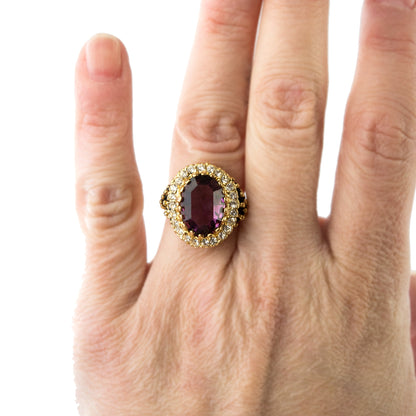 Vintage Amethyst and Clear Austrian Crystal 18k Gold Electroplated Cocktail Ring - Made in USA jewelry image 1