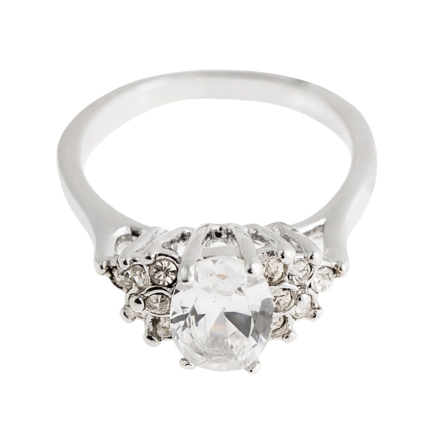 Vintage 1980s Clear Cubic Zirconia Oval Ring – 18kt White Gold Electroplated – Made in USA jewelry image 1