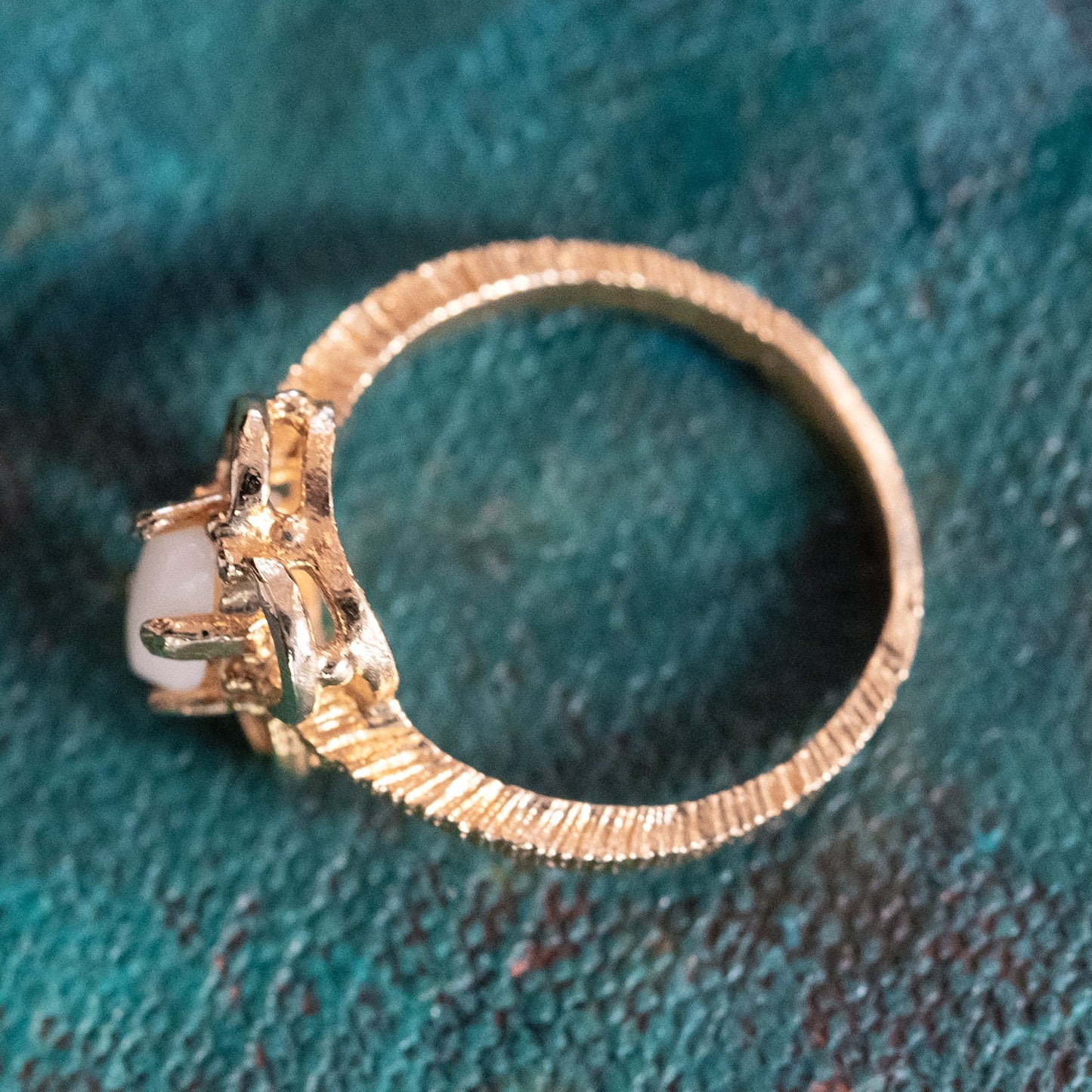 Vintage Genuine Opal Cocktail Ring - 18k Yellow Gold Electroplated - Made in USA jewelry image 1
