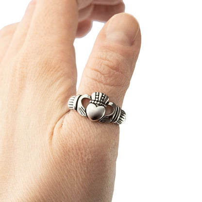 Vintage 1970s Irish Claddagh Ring - 18k White Gold Electroplated - Made in USA jewelry image 1
