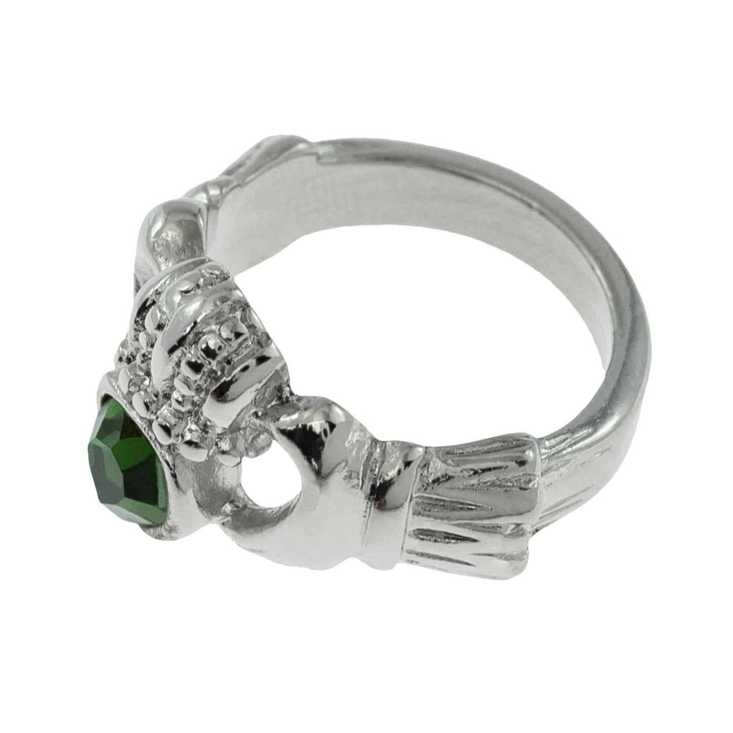 Vintage 1980s Green Tourmaline Austrian Crystal Claddagh Ring - 18k White Gold Electroplated jewelry image 1