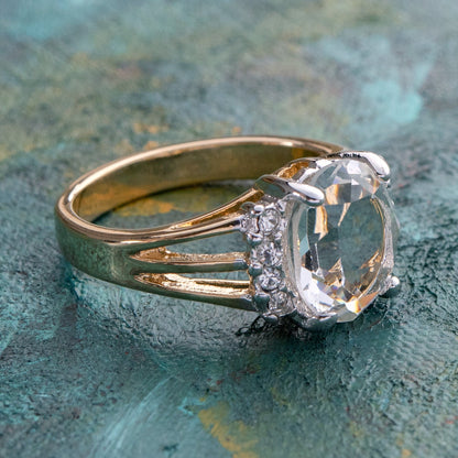 Vintage 1980s Clear Austrian Crystal Ring - 18k Yellow Gold Electroplated - Made in USA jewelry image 1