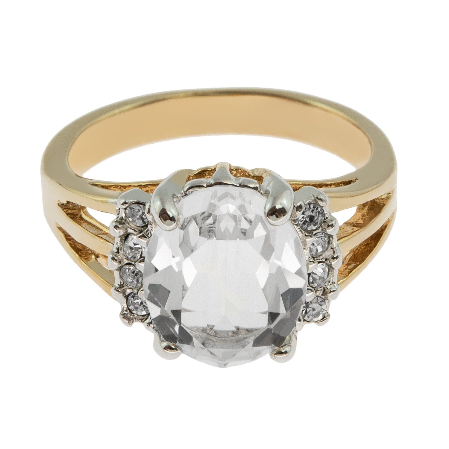 Vintage 1980s Clear Austrian Crystal Ring - 18k Yellow Gold Electroplated - Made in USA jewelry image 1