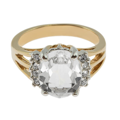 Vintage 1980s Clear Austrian Crystal Ring - 18k Yellow Gold Electroplated - Made in USA jewelry image 1