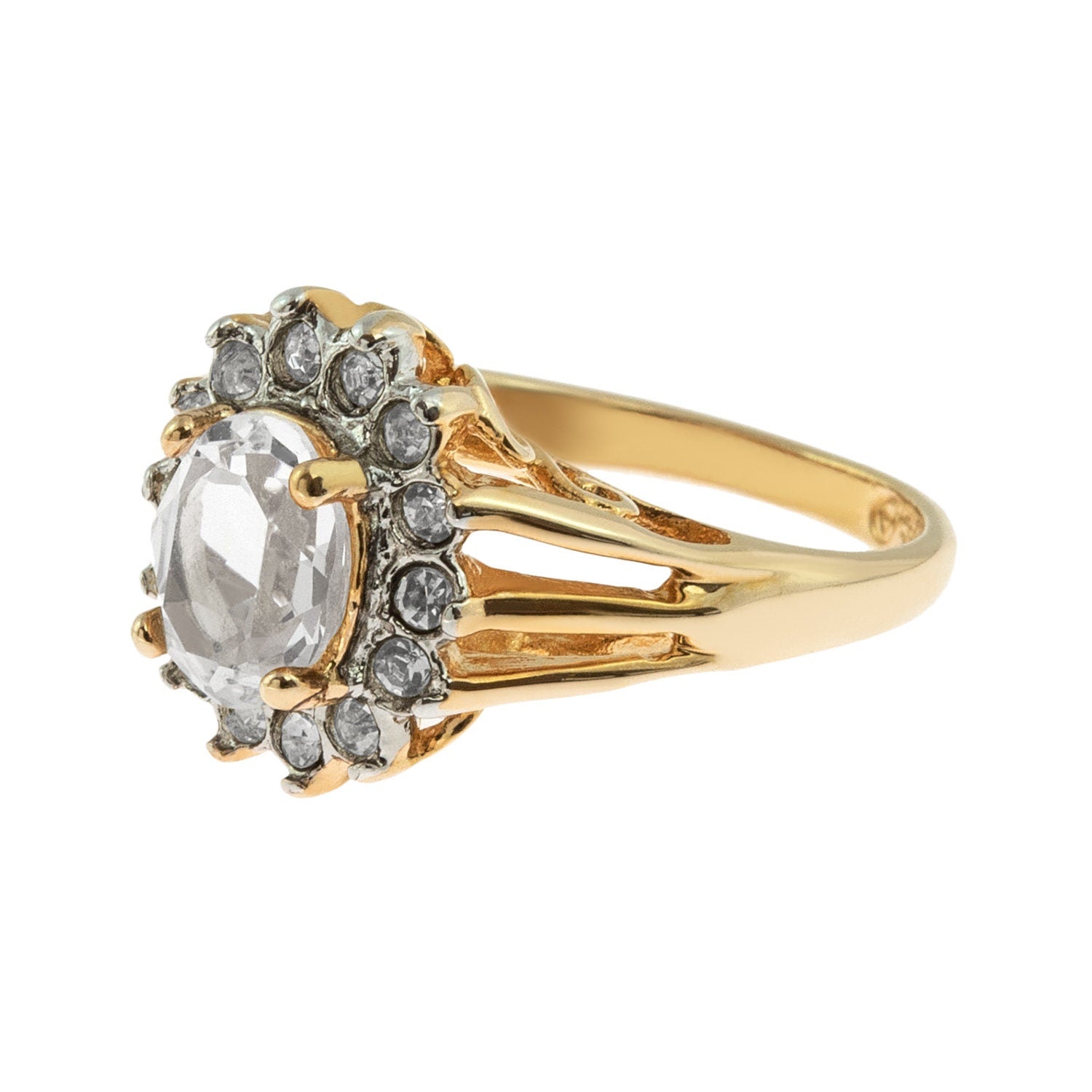 Vintage Clear Austrian Crystal Halo Ring - 18k Yellow Gold Electroplated - Made in USA jewelry image 1