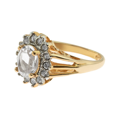 Vintage Clear Austrian Crystal Halo Ring - 18k Yellow Gold Electroplated - Made in USA jewelry image 1
