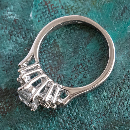 Vintage 1980s Clear Cubic Zirconia Oval Ring – 18kt White Gold Electroplated – Made in USA jewelry image 1