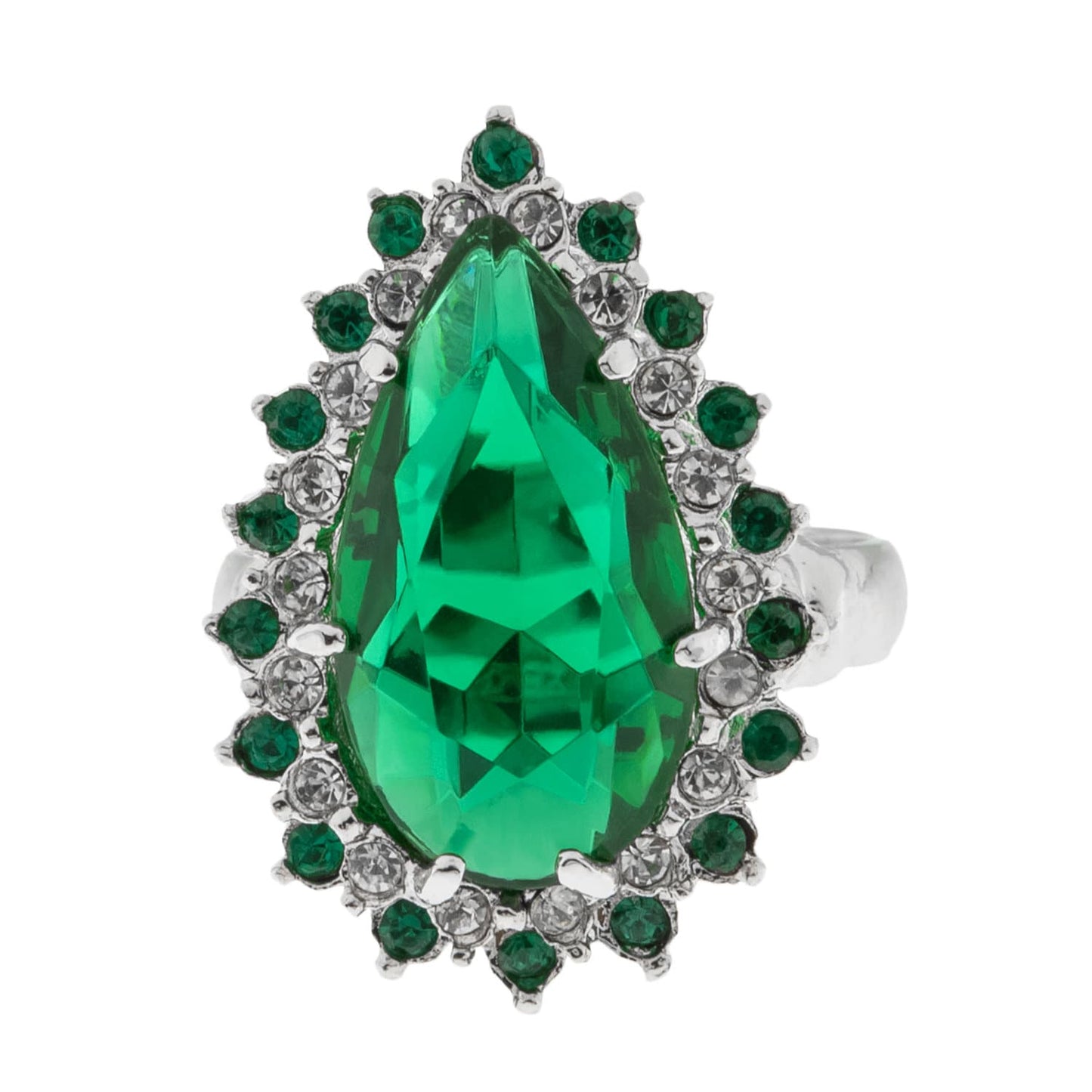 Victorian Style Emerald Austrian Crystal Cocktail Ring - 18k White Gold Electroplated jewelry image 1