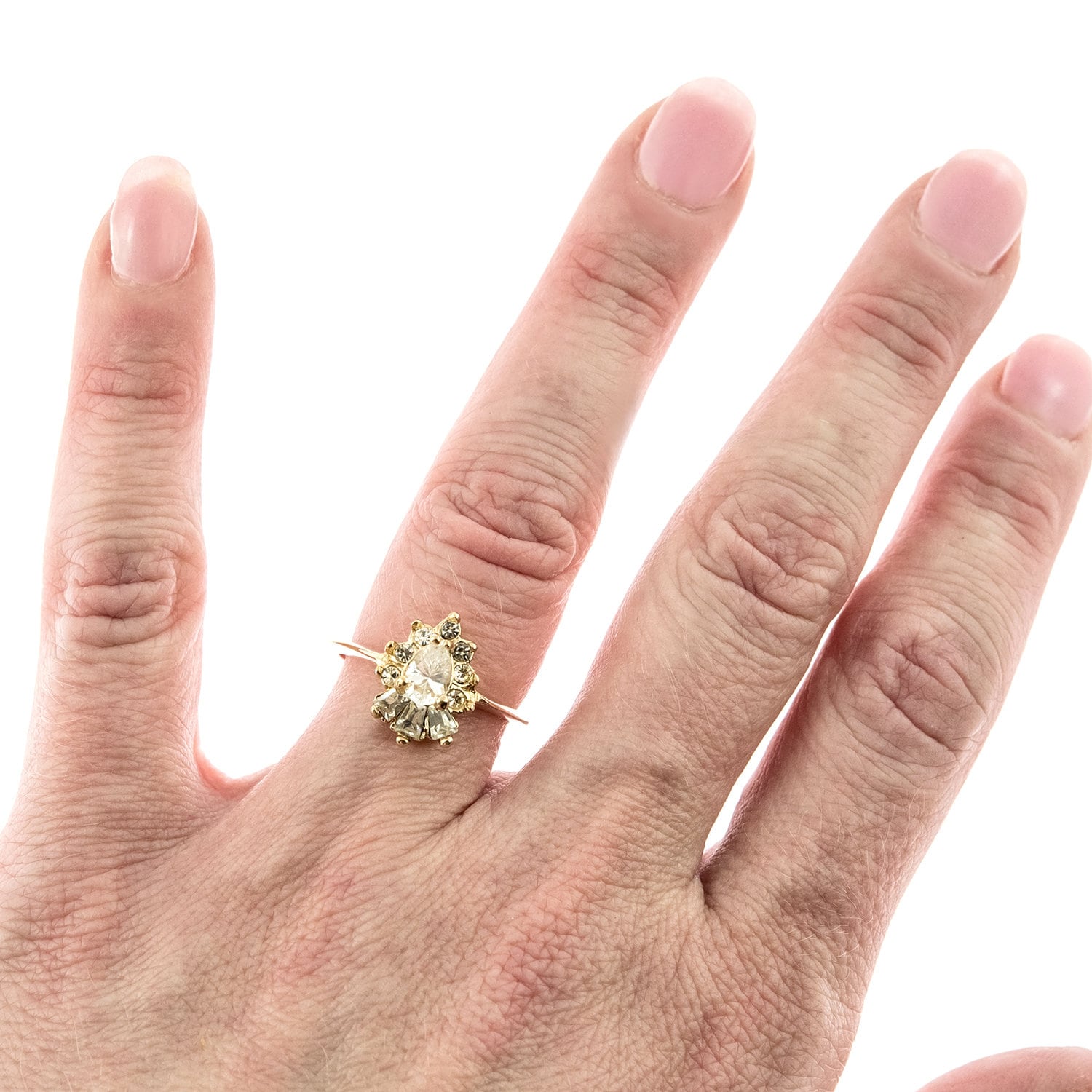 Vintage 1990s Clear Cubic Zirconia 18k Gold Electroplated Cocktail Ring - Made in USA jewelry image 1