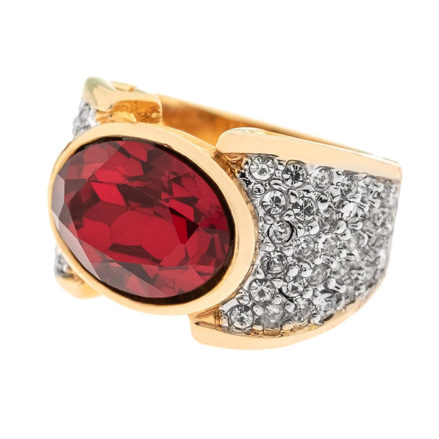 Vintage Ruby Crystal Cocktail Ring - 18k Yellow Gold Electroplated with Austrian Crystals jewelry image 1